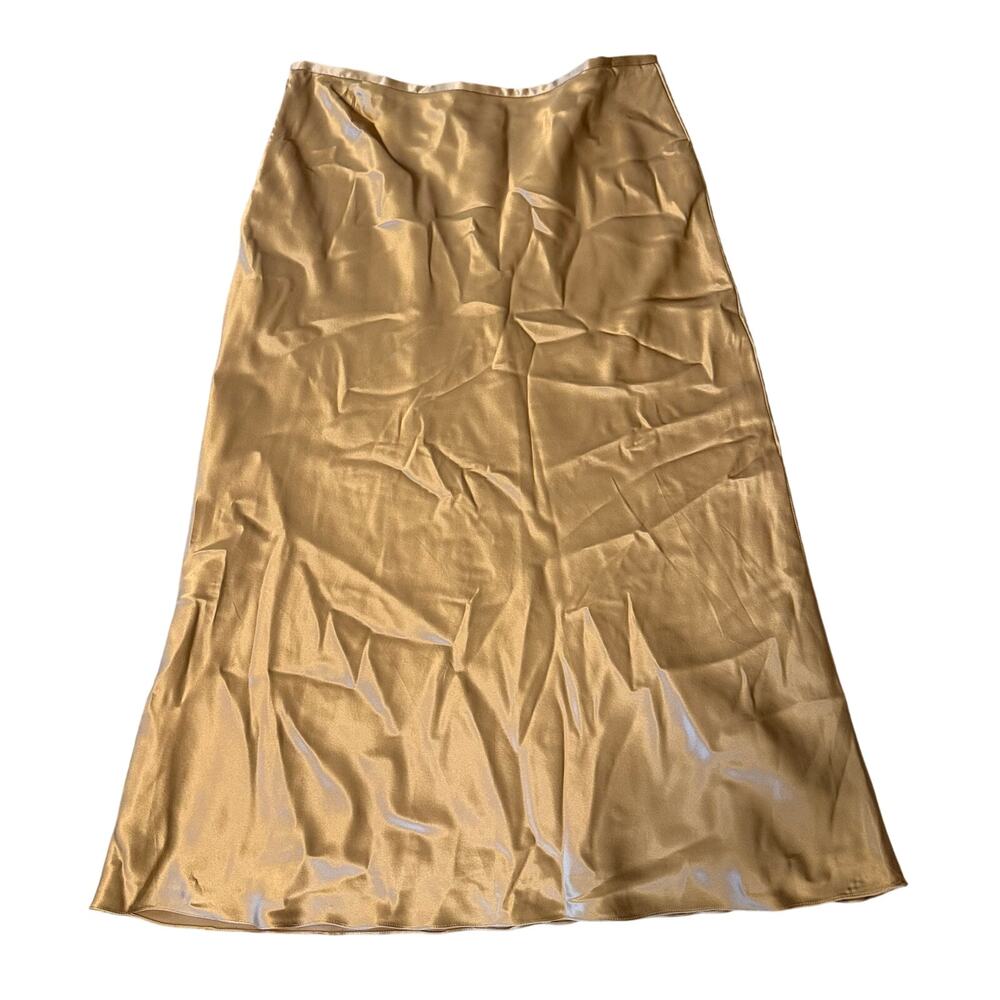 Lauren Ralph Lauren Skirt Womens 12 Cream Champagne Silk Midi Minimalist Wedding